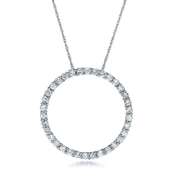 14k White Gold Round Diamond Pendant - Three-Quarter View -  100301