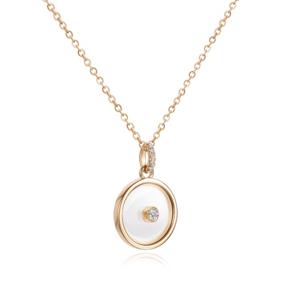 14k Rose Gold 14k Rose Gold Round Sapphire Crystal Disc Diamond Necklace - Flat View -  107989