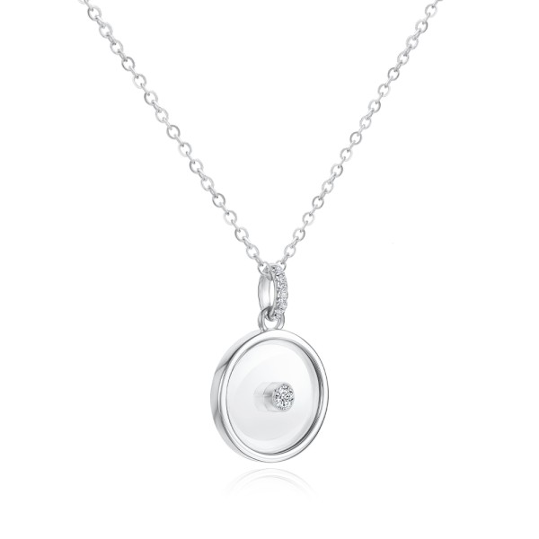 14k White Gold 14k White Gold Round Sapphire Crystal Disc Diamond Necklace - Flat View -  107989