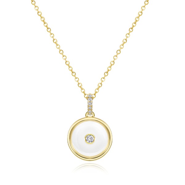 Round Sapphire Crystal Disc Diamond Necklace - Image