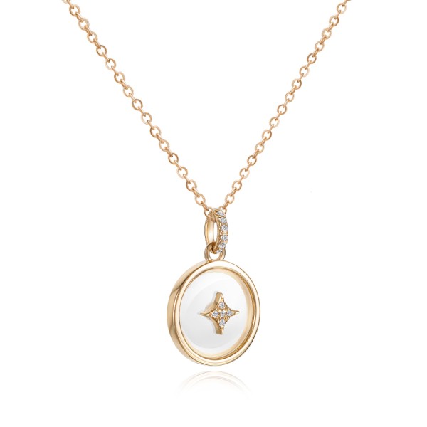 18k Rose Gold 18k Rose Gold Round Sapphire Crystal Star Necklace - Flat View -  107995