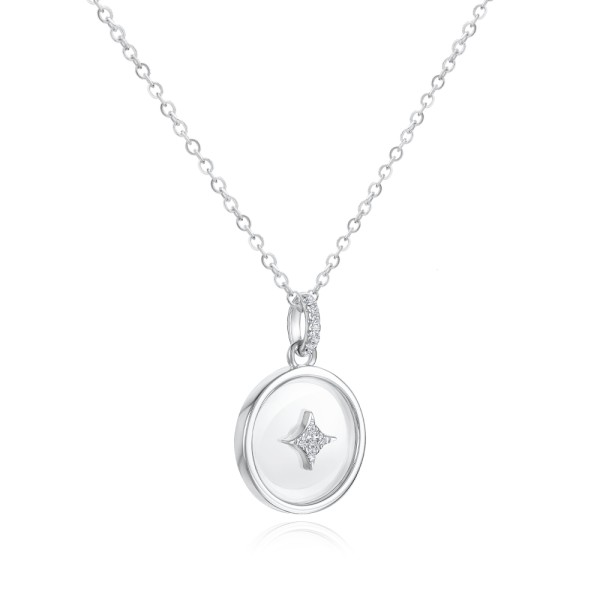 14k White Gold 14k White Gold Round Sapphire Crystal Star Necklace - Flat View -  107995