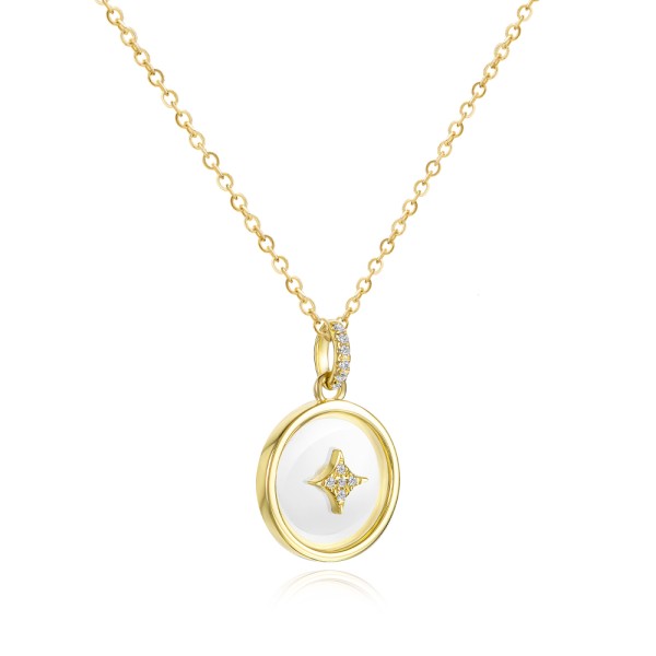 14k Yellow Gold Round Sapphire Crystal Star Necklace - Flat View -  107995