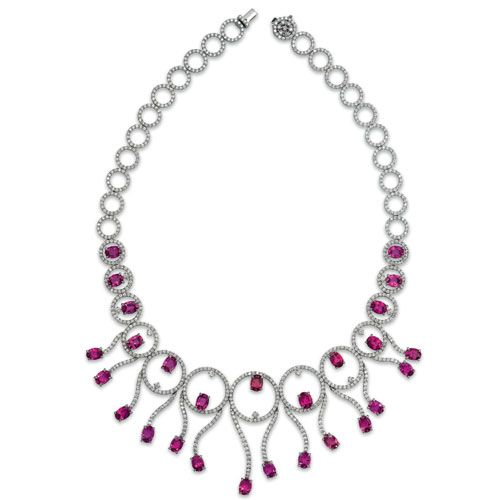 Rubellite And Diamond Necklace - Vanna K - Flat View -  1037