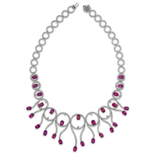 Rubellite And Diamond Necklace - Vanna K - Flat View - 1037