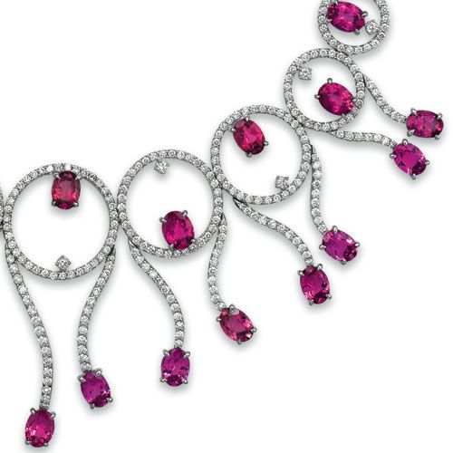 Rubellite And Diamond Necklace - Vanna K - Front View -  1037