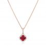 18k Rose Gold 18k Rose Gold Ruby Cluster And Diamond Halo Pendant - Three-Quarter View -  102619 - Thumbnail