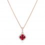 14k Rose Gold 14k Rose Gold Ruby Cluster And Diamond Halo Pendant - Three-Quarter View -  102619 - Thumbnail