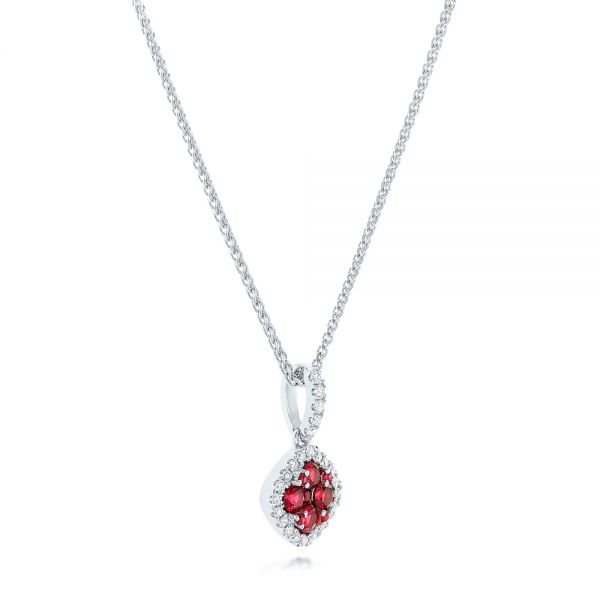 18k White Gold 18k White Gold Ruby Cluster And Diamond Halo Pendant - Flat View -  102619