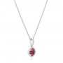 14k White Gold Ruby Cluster And Diamond Halo Pendant - Flat View -  102619 - Thumbnail