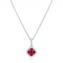 14k White Gold Ruby Cluster And Diamond Halo Pendant