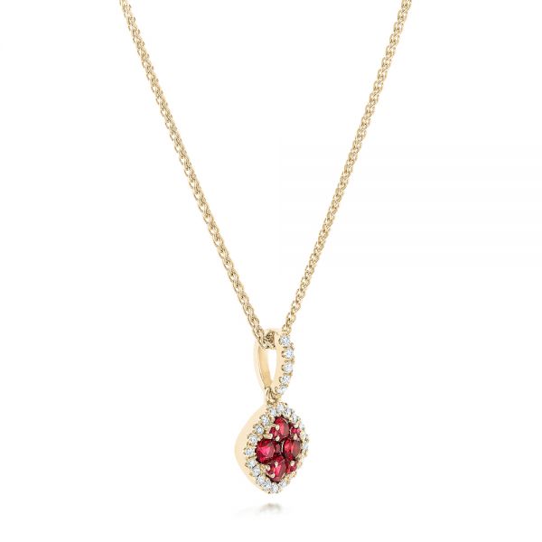 14k Yellow Gold 14k Yellow Gold Ruby Cluster And Diamond Halo Pendant - Flat View -  102619