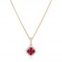 18k Yellow Gold Ruby Cluster And Diamond Halo Pendant