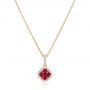 14k Yellow Gold 14k Yellow Gold Ruby Cluster And Diamond Halo Pendant - Three-Quarter View -  102619 - Thumbnail