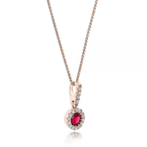 14k Rose Gold 14k Rose Gold Ruby And Diamond Halo Pendant - Flat View - 100970