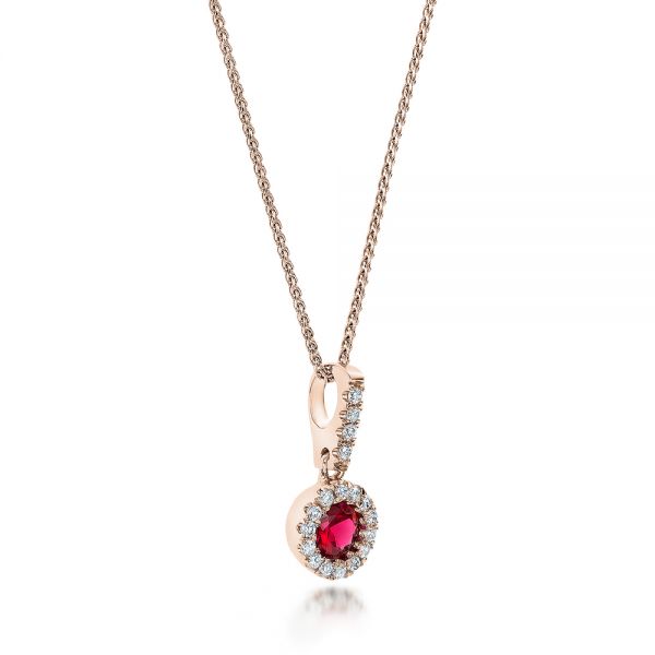 18k Rose Gold 18k Rose Gold Ruby And Diamond Halo Pendant - Flat View -  100970