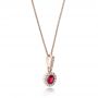 14k Rose Gold 14k Rose Gold Ruby And Diamond Halo Pendant - Flat View -  100970 - Thumbnail