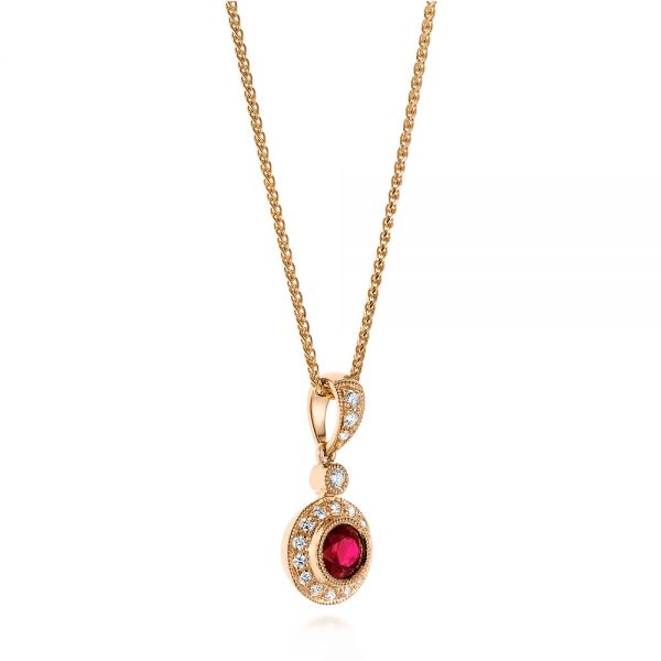 18k Rose Gold 18k Rose Gold Ruby And Diamond Halo Pendant - Front View -  103741 - Thumbnail