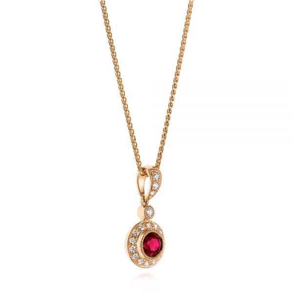 18k Rose Gold 18k Rose Gold Ruby And Diamond Halo Pendant - Front View - 103741