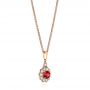 14k Rose Gold 14k Rose Gold Ruby And Diamond Halo Pendant - Flat View -  106456 - Thumbnail