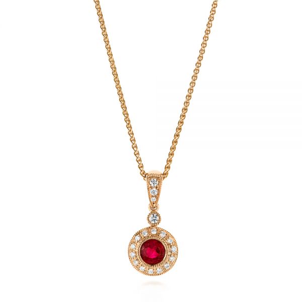 18k Rose Gold Ruby And Diamond Halo Pendant