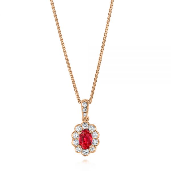 Ruby and Diamond Halo Pendant - Image