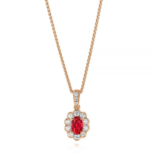 Ruby and Diamond Halo Pendant - Image