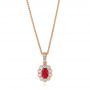 14k Rose Gold 14k Rose Gold Ruby And Diamond Halo Pendant - Three-Quarter View -  106442 - Thumbnail