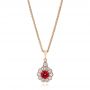 18k Rose Gold 18k Rose Gold Ruby And Diamond Halo Pendant - Three-Quarter View -  106456 - Thumbnail