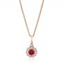 18k Rose Gold 18k Rose Gold Ruby And Diamond Halo Pendant - Three-Quarter View -  106456 - Thumbnail