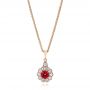 14k Rose Gold 14k Rose Gold Ruby And Diamond Halo Pendant - Three-Quarter View -  106456 - Thumbnail