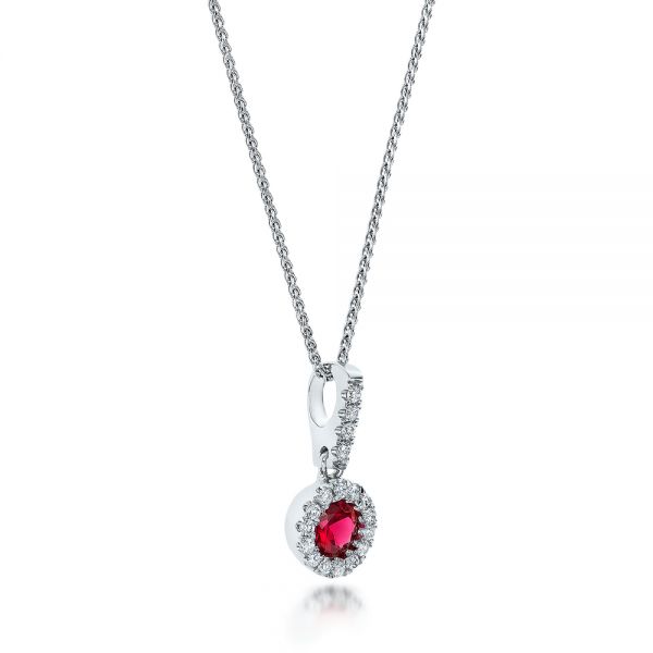  Platinum Platinum Ruby And Diamond Halo Pendant - Flat View -  100970