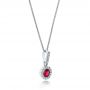 14k White Gold Ruby And Diamond Halo Pendant - Flat View -  100970 - Thumbnail