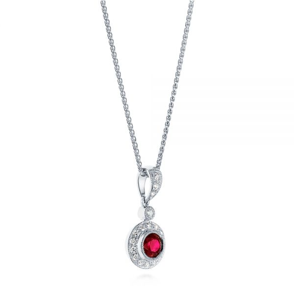 Platinum Platinum Ruby And Diamond Halo Pendant - Front View - 103741