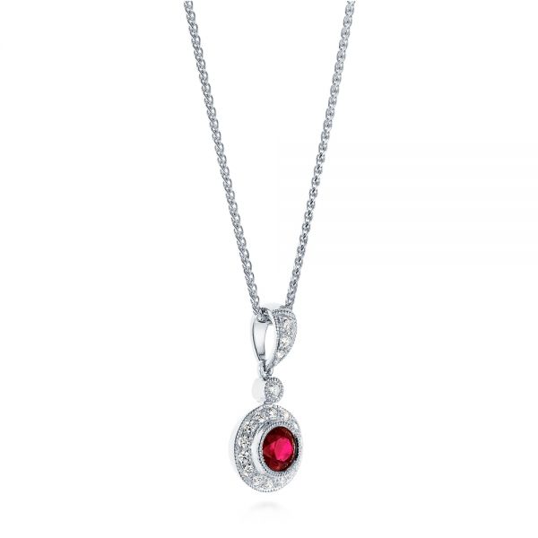  Platinum Platinum Ruby And Diamond Halo Pendant - Front View -  103741 - Thumbnail