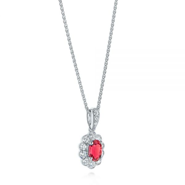 Platinum Platinum Ruby And Diamond Halo Pendant - Flat View - 106442