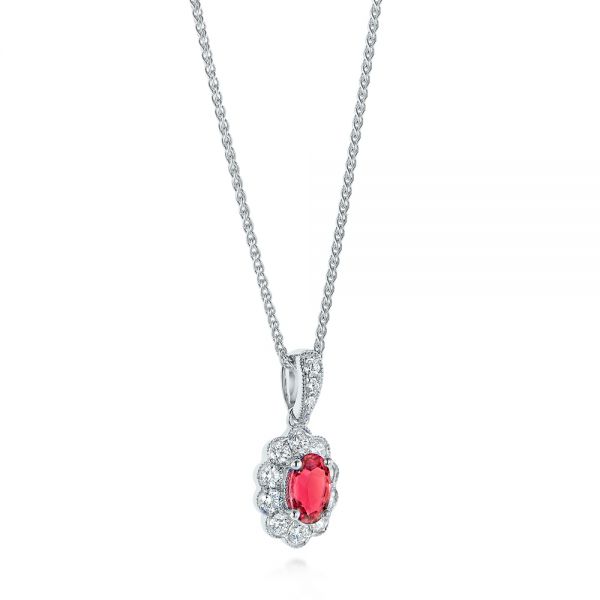  Platinum Platinum Ruby And Diamond Halo Pendant - Flat View -  106442