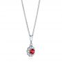 14k White Gold 14k White Gold Ruby And Diamond Halo Pendant - Flat View -  106456 - Thumbnail