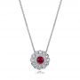  Platinum Platinum Ruby And Diamond Halo Pendant - Three-Quarter View -  101011 - Thumbnail