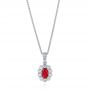  Platinum Platinum Ruby And Diamond Halo Pendant - Three-Quarter View -  106442 - Thumbnail
