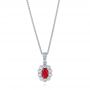 18k White Gold Ruby And Diamond Halo Pendant