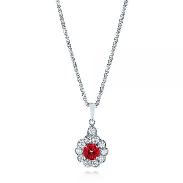 Ruby and Diamond Halo Pendant - Image