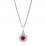 18k White Gold 18k White Gold Ruby And Diamond Halo Pendant - Three-Quarter View -  106456 - Thumbnail