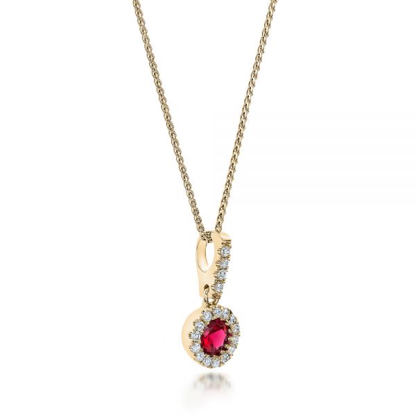 14k Yellow Gold 14k Yellow Gold Ruby And Diamond Halo Pendant - Flat View -  100970