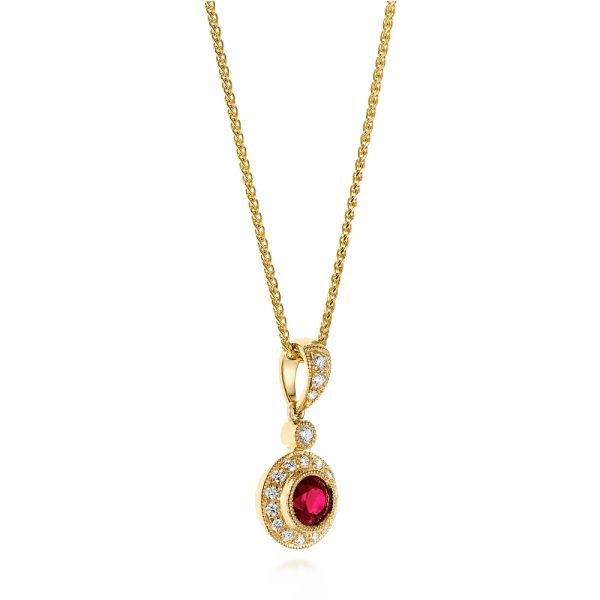 14k Yellow Gold 14k Yellow Gold Ruby And Diamond Halo Pendant - Front View - 103741