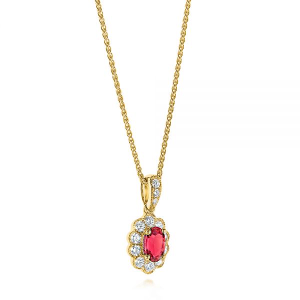 18k Yellow Gold 18k Yellow Gold Ruby And Diamond Halo Pendant - Flat View -  106442