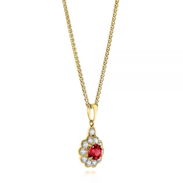 18k Yellow Gold 18k Yellow Gold Ruby And Diamond Halo Pendant - Flat View -  106456