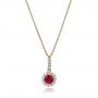 18k Yellow Gold 18k Yellow Gold Ruby And Diamond Halo Pendant - Three-Quarter View -  100970 - Thumbnail