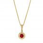 14k Yellow Gold 14k Yellow Gold Ruby And Diamond Halo Pendant - Three-Quarter View -  103741 - Thumbnail