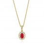 14k Yellow Gold 14k Yellow Gold Ruby And Diamond Halo Pendant - Three-Quarter View -  106442 - Thumbnail